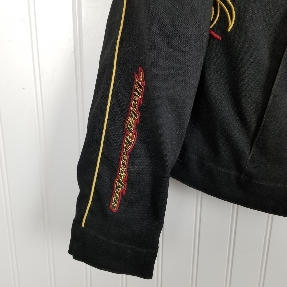 Harley Davidson Motorcycle Jacket Full Zip Black Embroidered Fire Red Gold Women - Picture 10 of 16